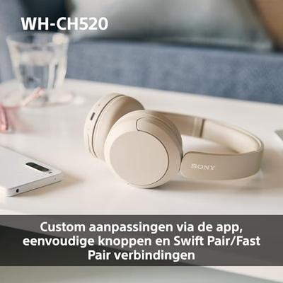 Sony WH-CH520 Draadloze on-ear Bluetooth-koptelefoon, Geluid van hoge kwaliteit, Lichtgewicht ontwerp, Batterijduur tot 50 uur, Snel opladen, EQ, Heldere gesprekskwaliteit, iOS & Android - Geel