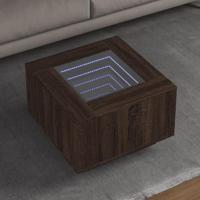 Salontafel met LED 60x60x40 cm bewerkt hout bruin eikenkleurig - thumbnail
