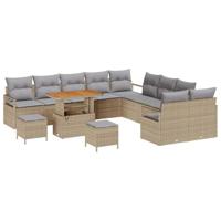 Tuinbankenset met kussen 13 pcs Beige poly rattan - thumbnail
