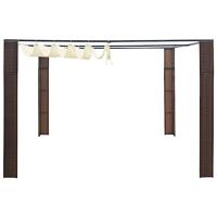 Prieel met dak 300x300x200 cm poly rattan bruin en crme - thumbnail