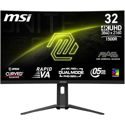 MAG 321CUPDFDE 32 inch UHD gaming-monitor met gebogen voorkant - 1500R 3840 x 2160 Rapid VA Panel, Dual Mode/0,5 ms (GtG, min.), Adaptive Sync-DP 1.4a, HDMI 2.1 CEC, USB Type-C (DP alt. met 15 W PD)