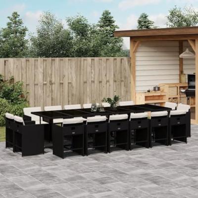 17-delige Tuinset met kussens poly rattan zwart
