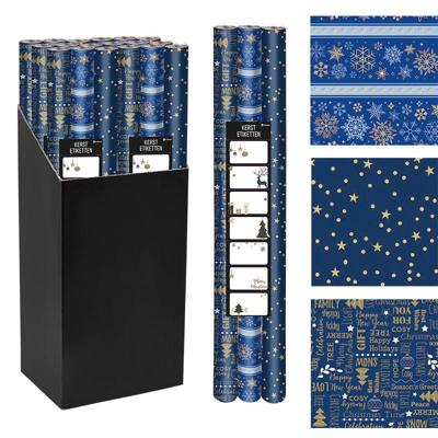 Geschenkpapier Kerst, 70 cm x 2 m, blauw, pak van 3 stuks