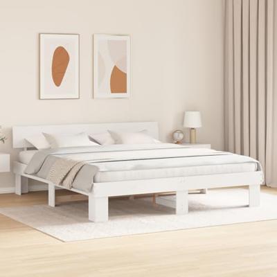 Bedframe met hoofdeinde Wit 180 x 200 cm Massief grenenhout Bedframe met hoofdeinde Wit 180 x 200 cm Massief grenenhout