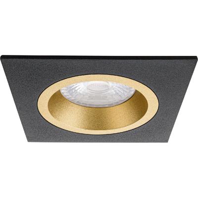 Vierkante Zwarte/Gouden GU10 Inbouwspot - Aluminium - 93mm