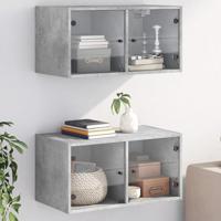 Wandkasten met glazen deuren 2 st 68,5x37x35 cm betongrijs - thumbnail
