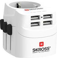 SKROSS | 1.302471 | PRO Light USB(4xA) - World | Universele 2- en 3-polige reisadapter met 4 x USB-poorten met 4,8 A. Spanning en vermogen: 100V–700W/250V–1750W. Bescherming tegen elektrische schokken - thumbnail