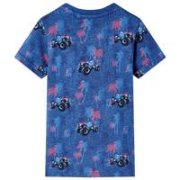 Kindershirt met monstertruckprint 140 gemleerd donkerblauw - thumbnail