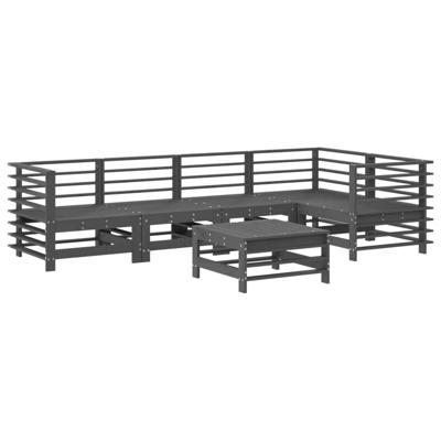 6-delige Loungeset met kussens massief hout grijs