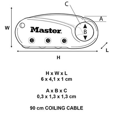 Masterlock Combinatie Carabineslot kabel zwart - 1551EURDBLK 1551EURDBLK