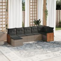 7-delige Loungeset met kussens poly rattan grijs - thumbnail