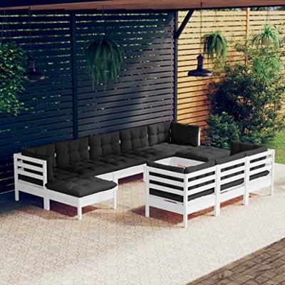 10-delige Loungeset met kussens massief grenenhout wit