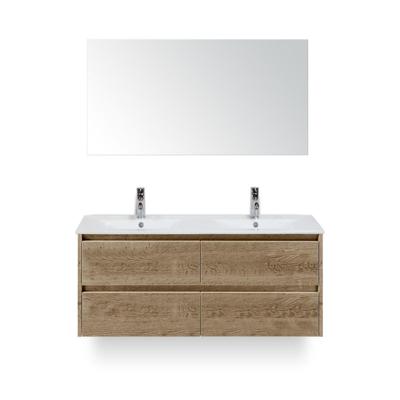 Dante Badmeubelset 120 cm - Natuur Eiken - Keramische Wastafel Wit Enjoy - met Spiegel