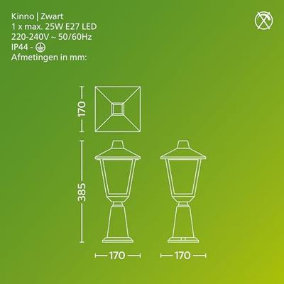 Philips LED 929004141501 Kinno Staande buitenlamp E27 Zwart Philips LED 929004141501 Kinno Staande buitenlamp E27 Zwart