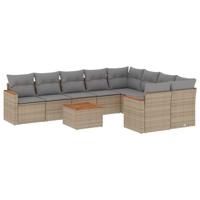 10-delige Loungeset met kussens poly rattan beige - thumbnail