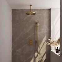 Gold Edition thermostatische inbouw regendouche 3-weg omstelling SET 42 met 30 cm douchekop en plafondarm goud geborsteld - thumbnail