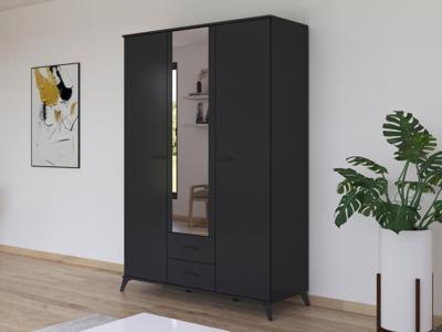 Kledingkast LUCIANI 3 deuren 2 lades metaalgrijs met spiegel Kledingkast LUCIANI 3 deuren 2 lades metaalgrijs met spiegel