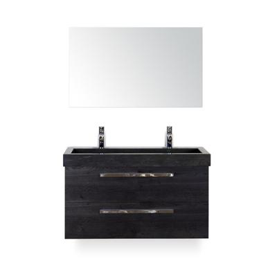 Seville Badmeubelset 100 cm - Black Oak - Wastafel Hardsteen Wit Lucca 2 kraangaten - met Spiegel
