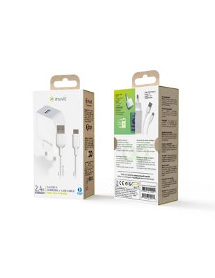 MUVIT VOOR VERANDERING PACK CHARGEUR SECTEUR 12W+KABEL USB C 1.2M BLANC