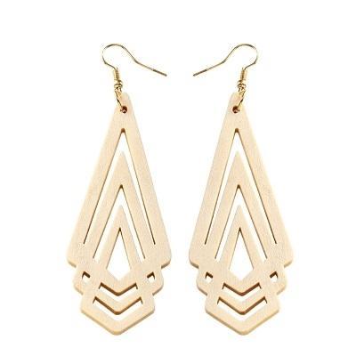 3 stuks natuurlijke houten oorbellen Geometic Hollow driehoek persoonlijkheid eenvoudige mode-sieraden voor vrouw metaal kleur: wit