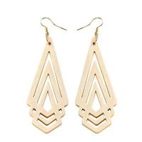 3 stuks natuurlijke houten oorbellen Geometic Hollow driehoek persoonlijkheid eenvoudige mode-sieraden voor vrouw metaal kleur: wit - thumbnail