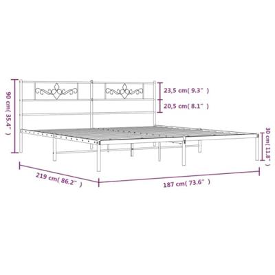 Bedframe met hoofdbord metaal zwart 183x213 cm