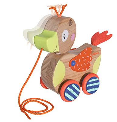 Jonotoys Eichhorn kwak houten trek eend aan koord met beweegbaar hoofd. - thumbnail