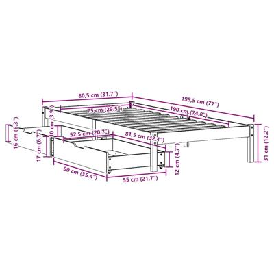 Bedframe zonder matras massief grenenhout 120x190 cm - thumbnail