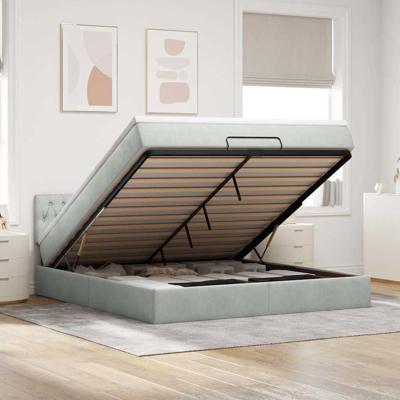 Ottoman bed met matras 160x200cm fluweel lichtgrijs