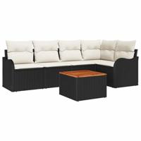 Tuinbankenset met kussen 6 pcs Zwart poly rattan - thumbnail