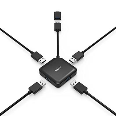 Hama USB-hub 4-poorts USB 3.2 Gen1 5 Gbit/s Incl. USB-C-adapter Hama USB-hub 4-poorts USB 3.2 Gen1 5 Gbit/s Incl. USB-C-adapter