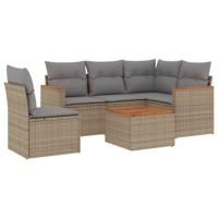 6-delige Loungeset met kussens poly rattan gemengd beige - thumbnail