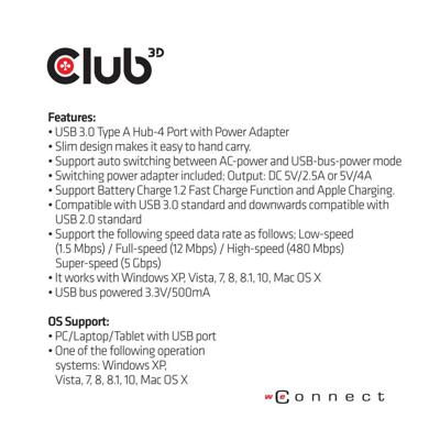 Club 3D CSV-1431 USB 3.0 Hub 4-Port met voeding zilver