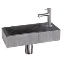 Fonteinset Differnz Ribble Natuursteen 38x18x8 cm Zwart Met Rechte Kraan Mat Chroom Differnz - thumbnail