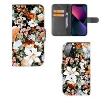 Hoesje voor iPhone 13 Mini Dark Flowers | Portemonnee hoesje - thumbnail