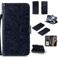 Voor LG K51S Lace Flower Horizontale Flip Lederen kast met Holder & Card Slots & Wallet & Photo Frame(Donkerblauw) - thumbnail