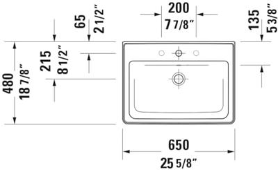 Wastafel Duravit D-Neo Met Rand Overloop Kraanvlak Zonder Kraangat 65 cm Hoogglans Wit