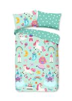 Good Morning Ledikant babydekbedovertrek "eenhoorn, prinses, regenboog" - Mint - (100x135 cm) - Katoen - thumbnail