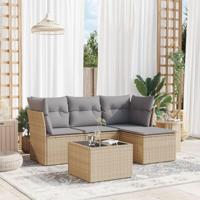 5-delige Loungeset met kussens poly rattan beige - thumbnail
