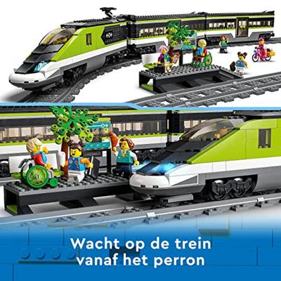 LEGO 60337 City Express-passagierstrein, locomotief speelgoed met afstandsbediening, koplampen, rails, voedselwagen, vanaf 7 jaar