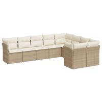 10-delige Loungeset met kussens poly rattan beige - thumbnail