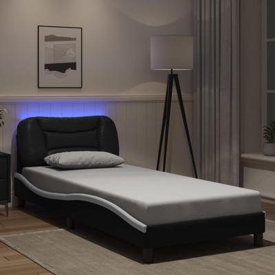 Bedframe met LED-verlichting kunstleer zwart en wit 80x200 cm