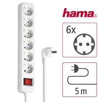 Hama 6-Way Power Strip With Switch And Child Protection 5 M White - thumbnail