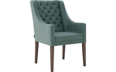 Goossens Eetkamerstoel Pearl groen velvet stof met armleuning, stijlvol landelijk