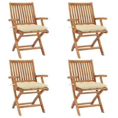 Tuinstoelen 4 st inklapbaar met kussens massief teakhout