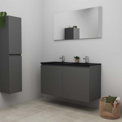 On-Line Badkamermeubelset - 120 cm - Bouwpakket - Greeploze Ladestructuur - Acryl Wastafel - 2 Kraangaten - Spiegel - Mat Antraciet - V01