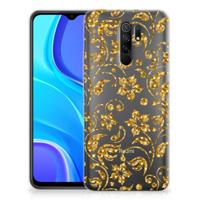 Xiaomi Redmi 9 TPU Case Gouden Bloemen - thumbnail