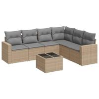 7-delige Loungeset met kussens poly rattan beige - thumbnail