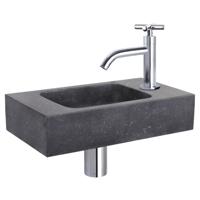 Fonteinset Differnz Bombai Natuursteen 40x22x9 cm Zwart Met Gebogen Kruis Kraan Chroom - thumbnail
