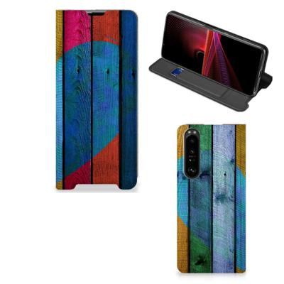 Sony Xperia 1 III Book | Wallet Case | Wood Heart - Cadeau voor je Vriend Sony Xperia 1 III Book | Wallet Case | Wood Heart - Cadeau voor je Vriend
